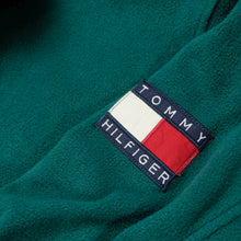 Load image into Gallery viewer, Vintage TOMMY HILFIGER Spell Out Flag Striped Pullover Fleece Jacket 90s Green Black 2XL
