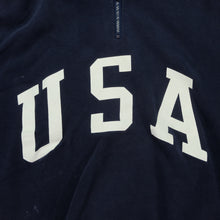Load image into Gallery viewer, Vintage POLO RALPH LAUREN Spell Out USA Flag Packable Hooded Sweatshirt 90s Navy Blue M