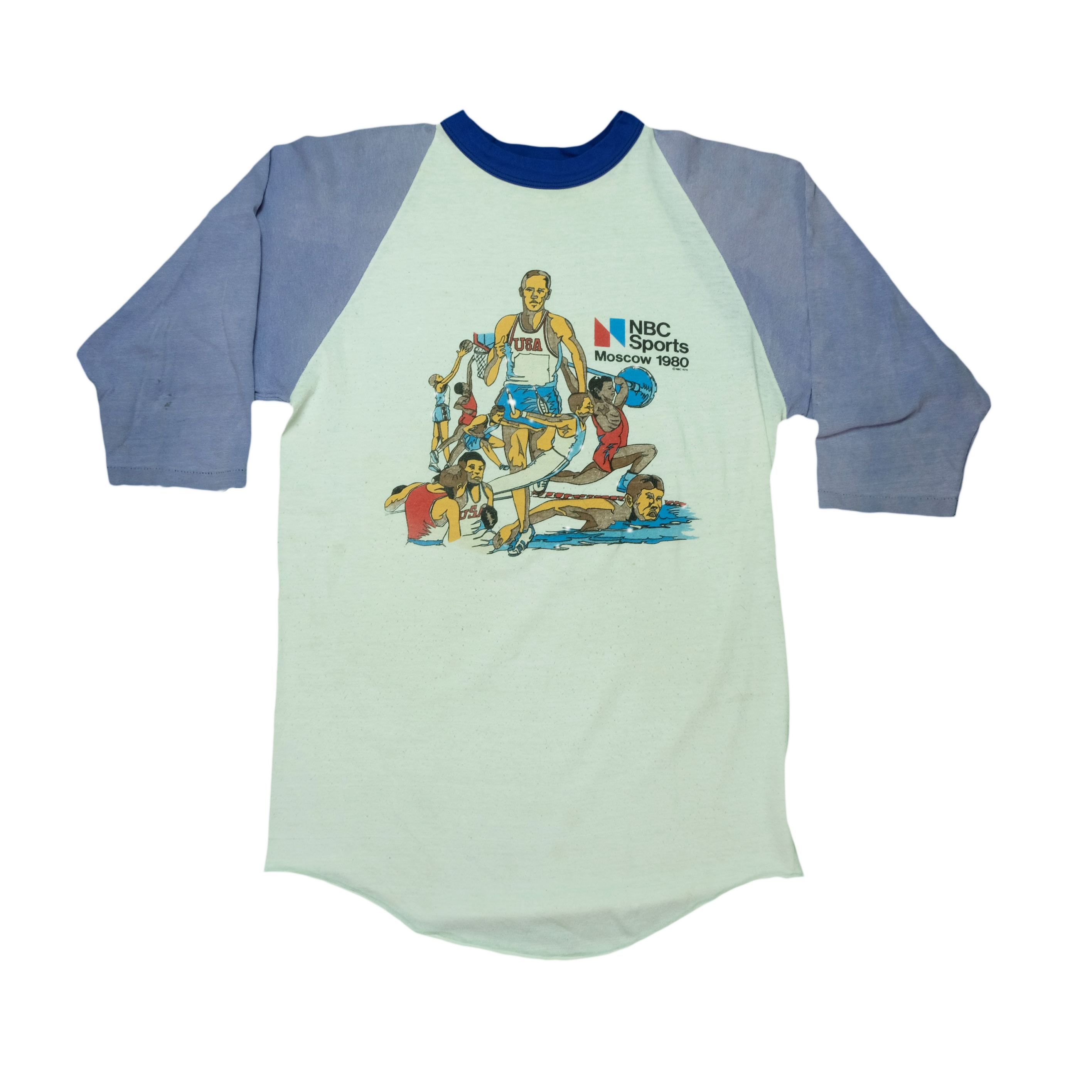 Vintage SPORTSWEAR NBC Sports Moscow Summer Olympics 1980 Raglan T 