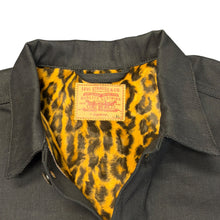 Load image into Gallery viewer, Supreme Levi’s Black Trucker Denim Jacket Leopard Print Lined Orange Tab Sz XL 2012
