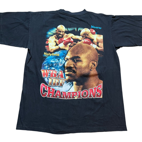 Vintage Evander Holyfield vs Michael Moorer WBA IBF Champions Rap T Shirt 90s Black