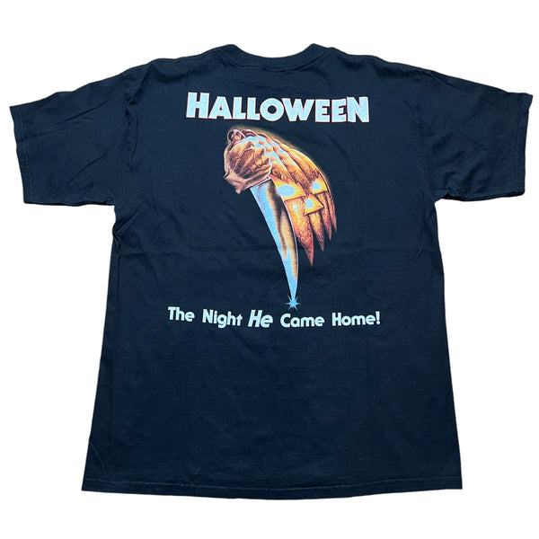 Vintage TULTEX Halloween Michael Myers Purely and Simply Evil Film Promo T Shirt 90s Blue Grape Black XL