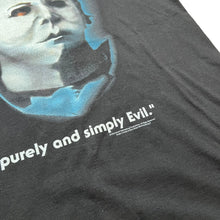 Load image into Gallery viewer, Vintage TULTEX Halloween Michael Myers Purely and Simply Evil Film Promo T Shirt 90s Blue Grape Black XL
