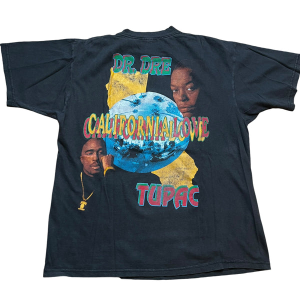 Vintage BAY CLUB Tupac Shakur 2Pac Dr. Dre All Eyez on Me California Love Rap T Shirt 90s Black XL