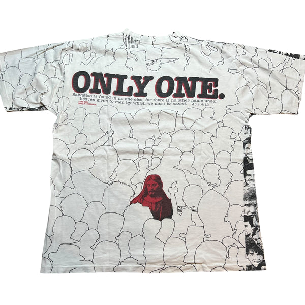 Vintage ALL SPORT One Of These People Can Save Your Soul Jesus All Over Print T Shirt 90s Pop Culture AOP White XL