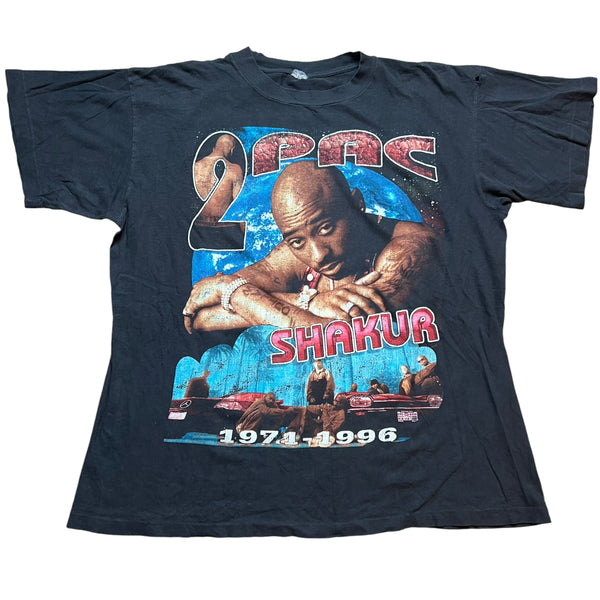 Vintage Tupac Shakur 2Pac Life Goes On No More Pain 1971-1996 Memorial Rap T Shirt 90s Black