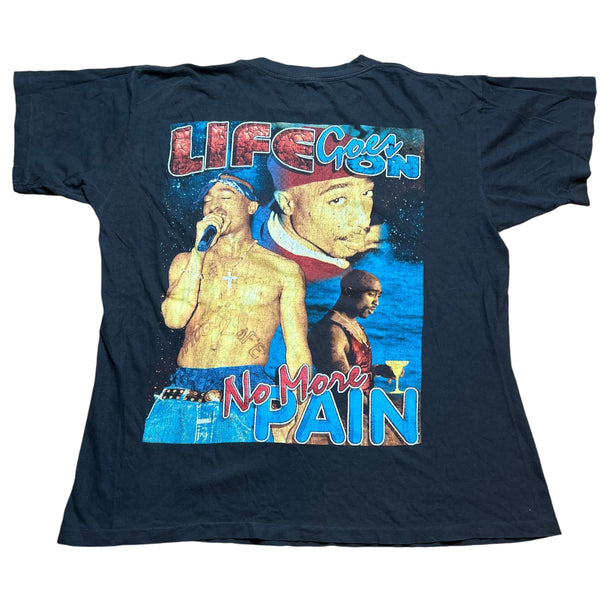 Vintage Tupac Shakur 2Pac Life Goes On No More Pain 1971-1996 Memorial Rap T Shirt 90s Black