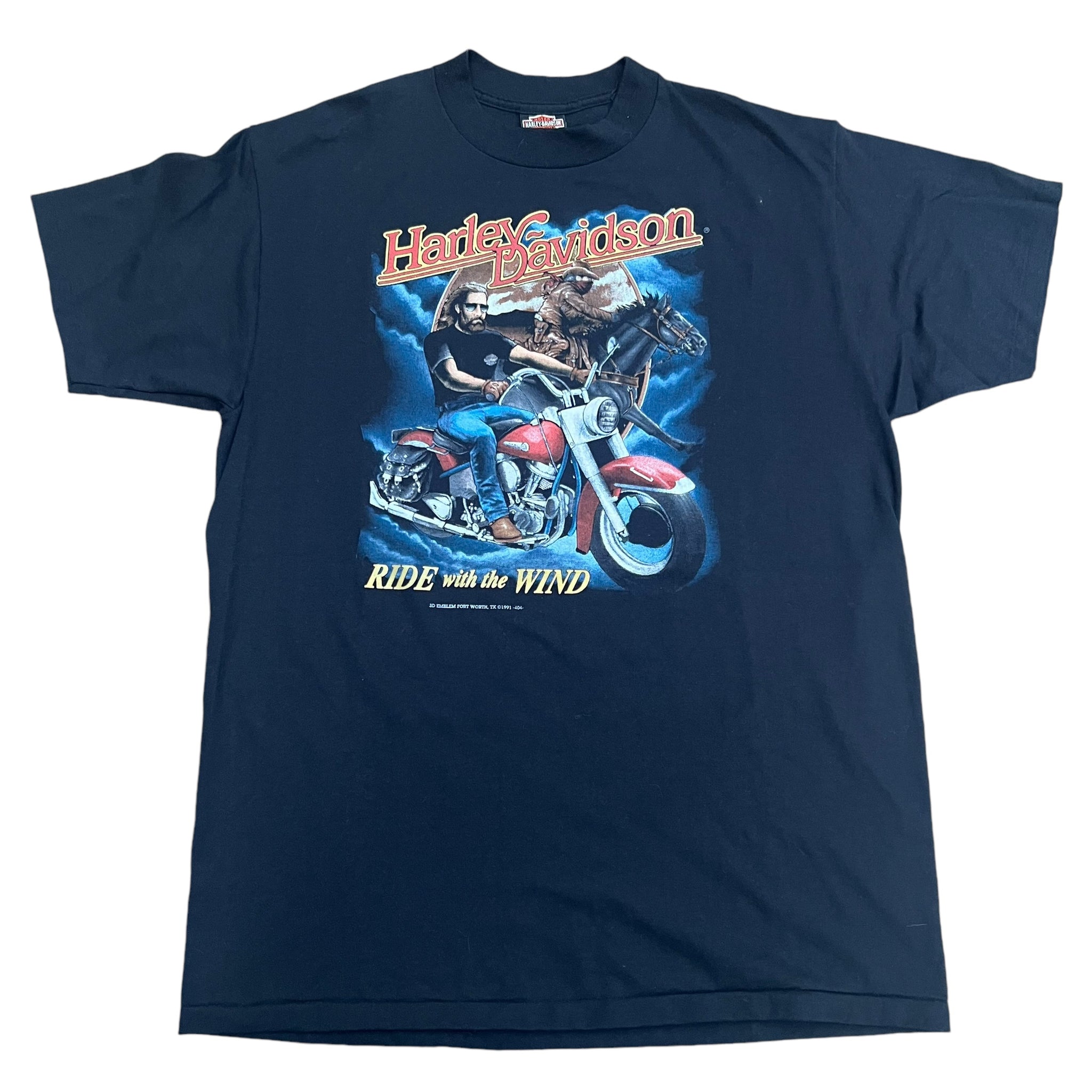 Vintage 3D EMBLEM Harley Davidson Ride With The Wind Horse 1991 T