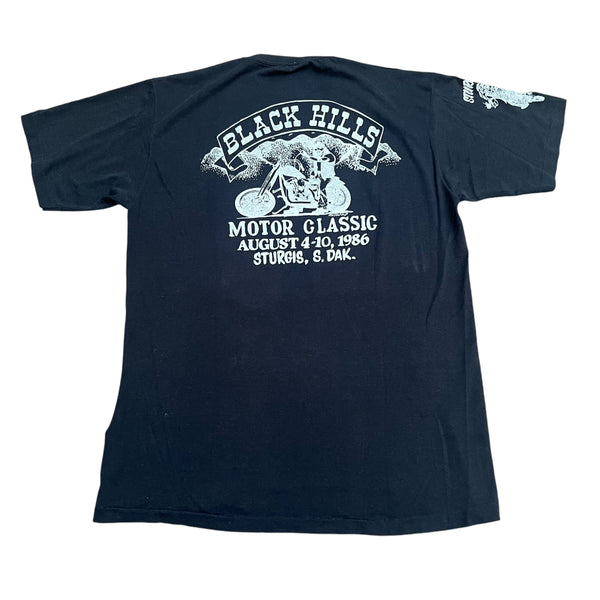 Vintage Sturgis and Cold Beer Black Hills Rally & Races 1986 T Shirt 80s Black XL