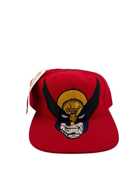 Vintage AMERICAN NEEDLE Wolverine X-Men Big Brim Logo Snapback Hat 90s Red