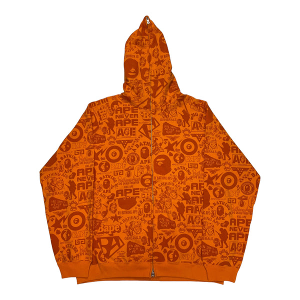 New BAPE logo full zip hoodie Orange A Bathing Ape NIGO Size XL