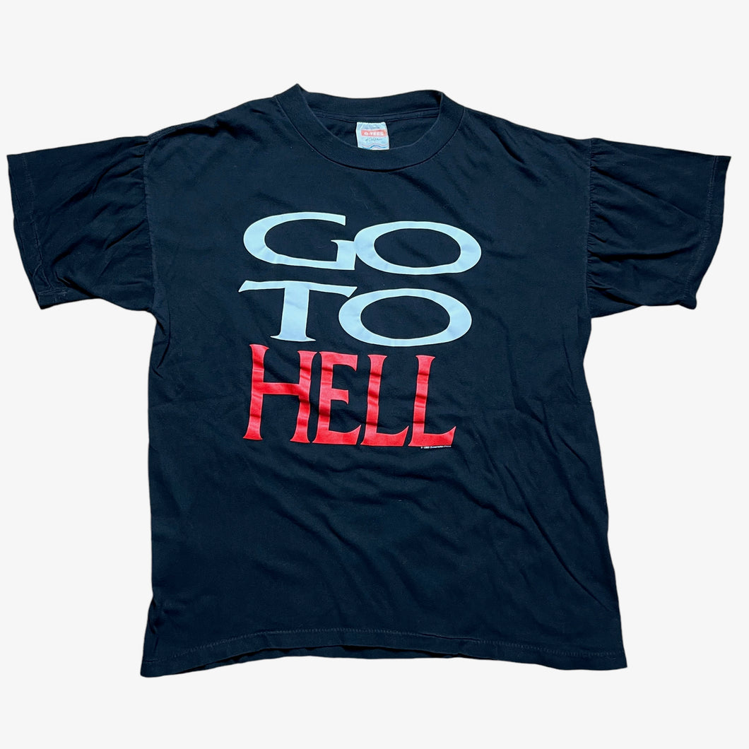 Vintage Q-TEES Clive Barker Presents Hellraiser III Hell on Earth Go to Hell 1992 Film Promo T Shirt 90s Black L