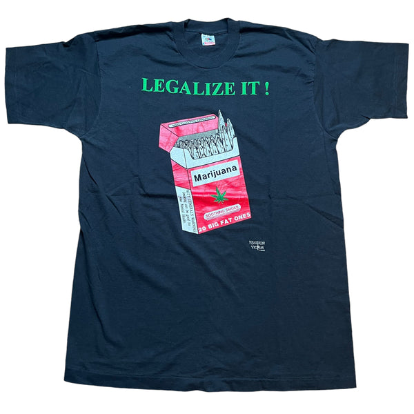 Vintage FASHION VICTIM Legalize It 20 Big Fat Ones Marijuana Cigarettes 1993 T Shirt 90s Black XL