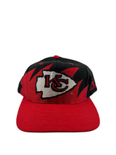 Load image into Gallery viewer, Vintage LOGO ATHLETIC Kansas City Chiefs Sharktooth Snapback Hat 90s Black Red

