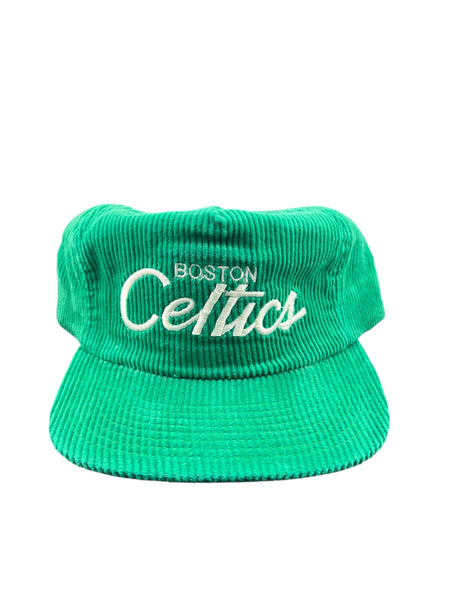 Vintage SPORTS SPECIALTIES Boston Celtics Script Corduroy Snapback Hat 80s 90s Green