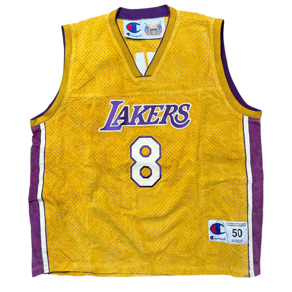 Vintage CHAMPION x JEFF HAMILTON Kobe Bryant Los Angeles Lakers Suede Leather Jersey 90s Gold 50