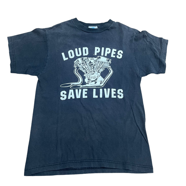 Vintage GLOBAL Loud Pipes Save Lives T Shirt 90s Black M