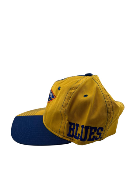 Vintage STARTER St. Louis Blues Pinwheel Two Tone Split Color Block Snapback Hat 90s Blue Yellow