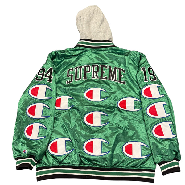 NEW Supreme Champion Hooded Satin Varsity Jacket Kelly Green Sz XL