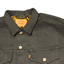 Load image into Gallery viewer, Supreme Levi’s Black Trucker Denim Jacket Leopard Print Lined Orange Tab Sz XL 2012
