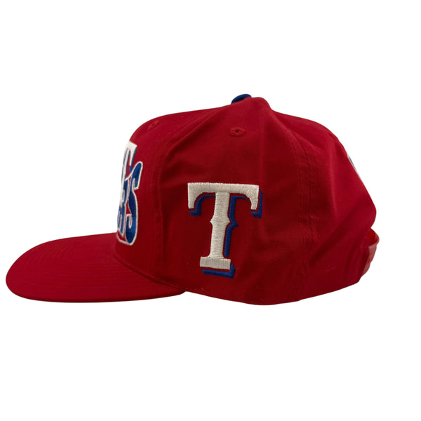 Vintage G CAP Texas Rangers Wave Snapback Hat 90s Grosscap Red
