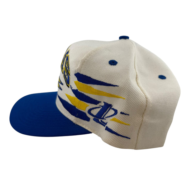 Vintage LOGO ATHLETIC Los Angeles Rams Diamond Spike Snapback Hat 90s White Blue