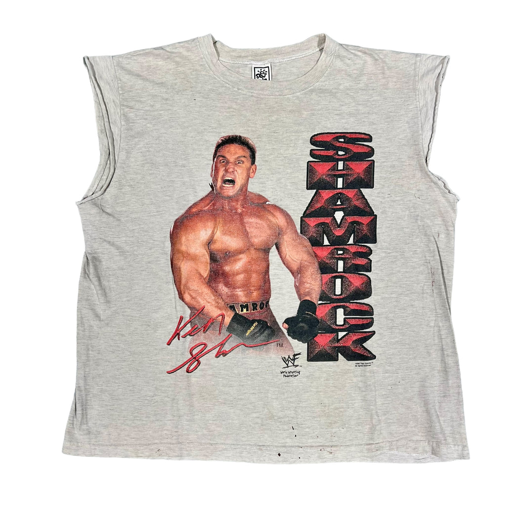 Vintage 1998 Ken Shamrock WWF WWE Wrestling Photo Shirt Cut Sleeves Savvy XL