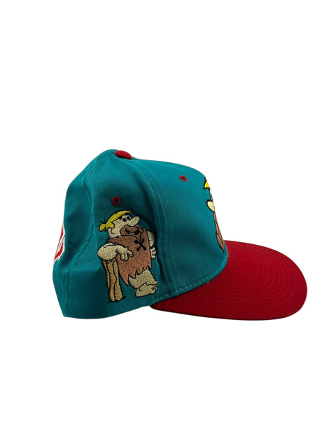 Vintage AMERICAN NEEDLE Barney The Flintstones Blockhead Snapback Hat 90s Teal Red