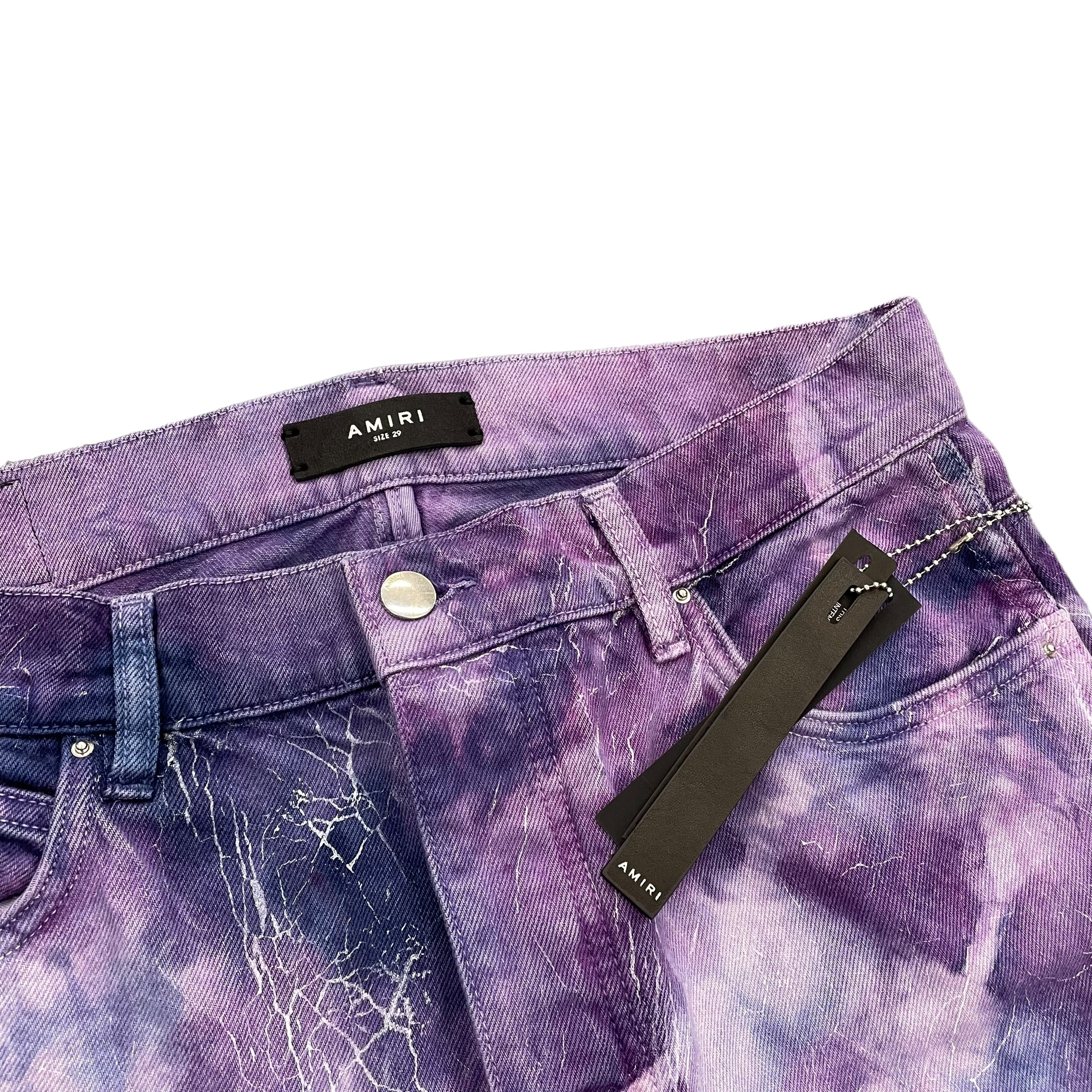 NWT Amiri Denim Flared Double Knee Tie-dye Cotton Logo Jeans