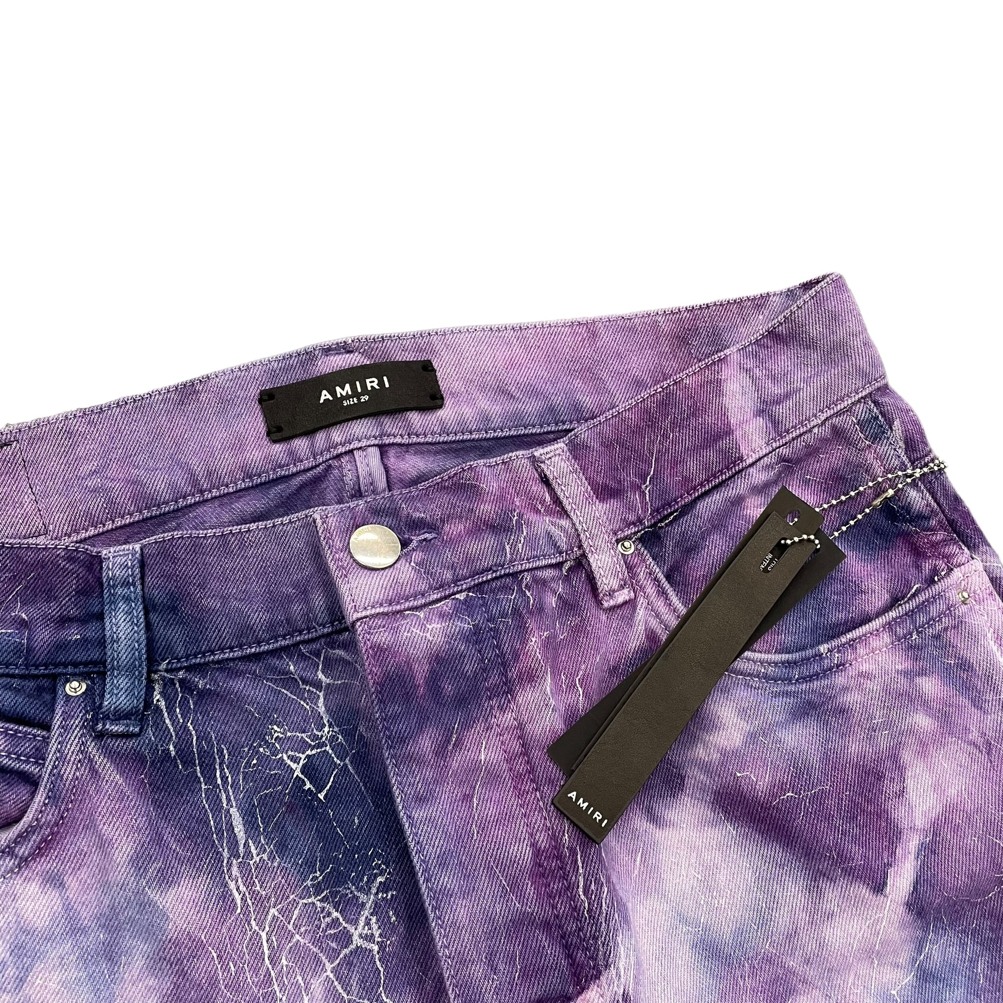 NWT Amiri Denim Flared Double Knee Tie-dye Cotton Logo Jeans