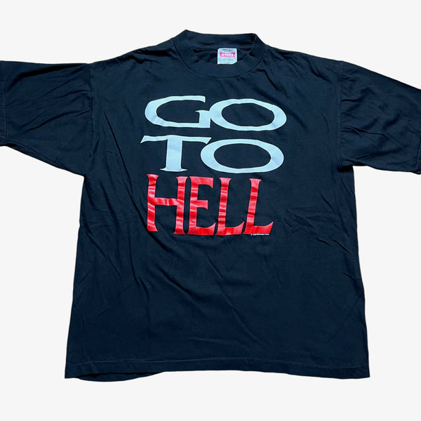 Vintage Q-TEES Clive Barker Presents Hellraiser III Hell on Earth Go to Hell 1992 Film Promo T Shirt 90s Black L