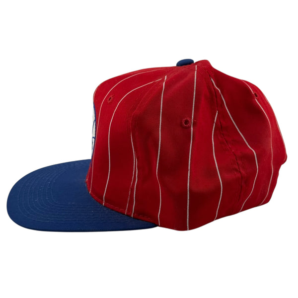Vintage STARTER Philadelphia 76ers Pinstripe Snapback Hat 90s Red Blue