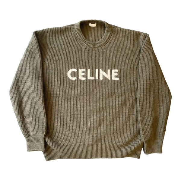 Celine Paris Big Logo Wool Sweater Green