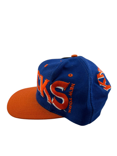 Vintage AJD New York Knicks Big Logo Wraparound Snapback Hat 90s Blue Orange NWT