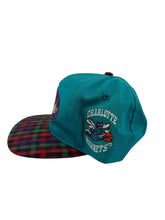 Load image into Gallery viewer, Vintage DREW PEARSON Charlotte Hornets Plaid Logo Brim Snapback Hat 90s Teal NWT
