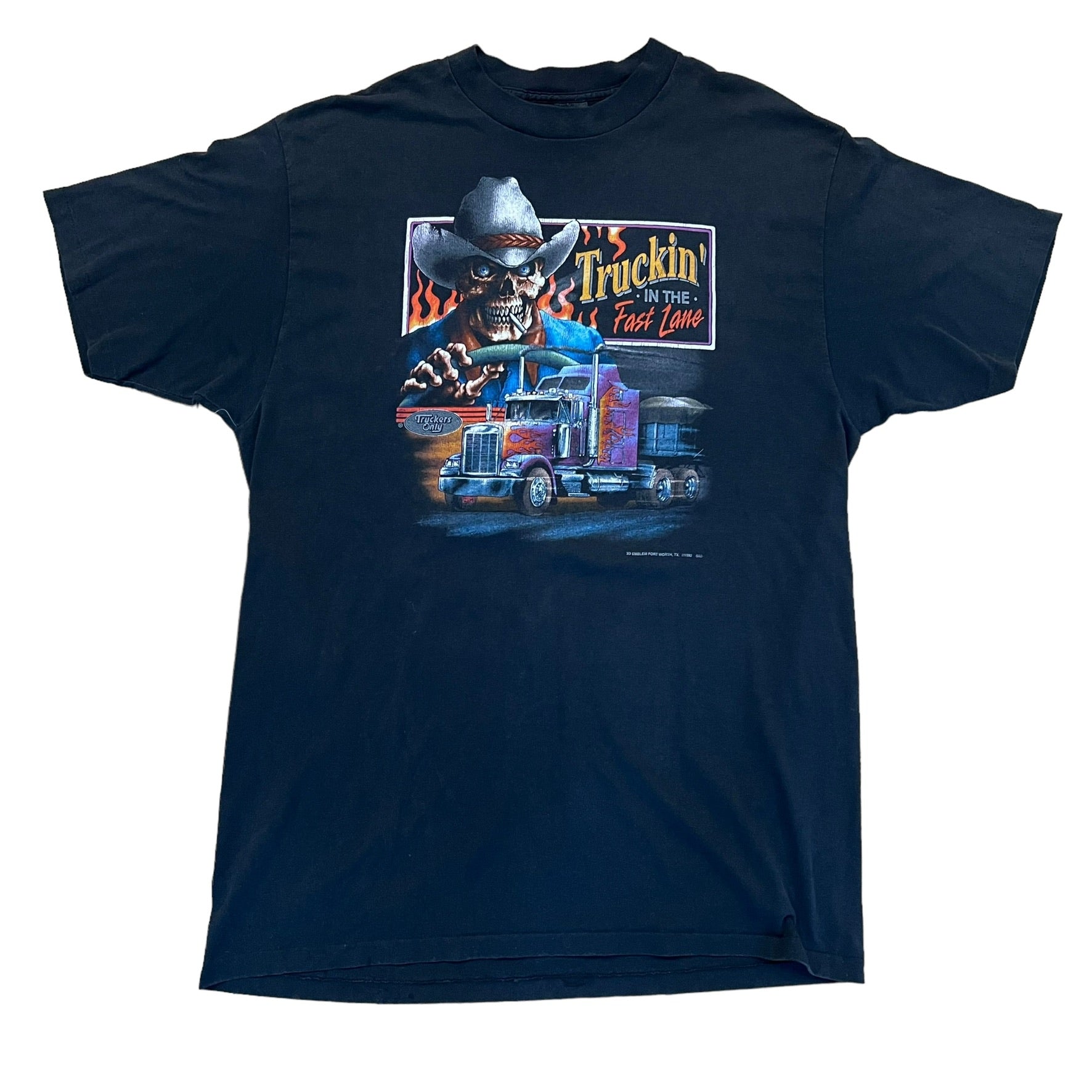 Vintage 3D EMBLEM Truckers Only Truckin' In The Fast Lane 1992 T