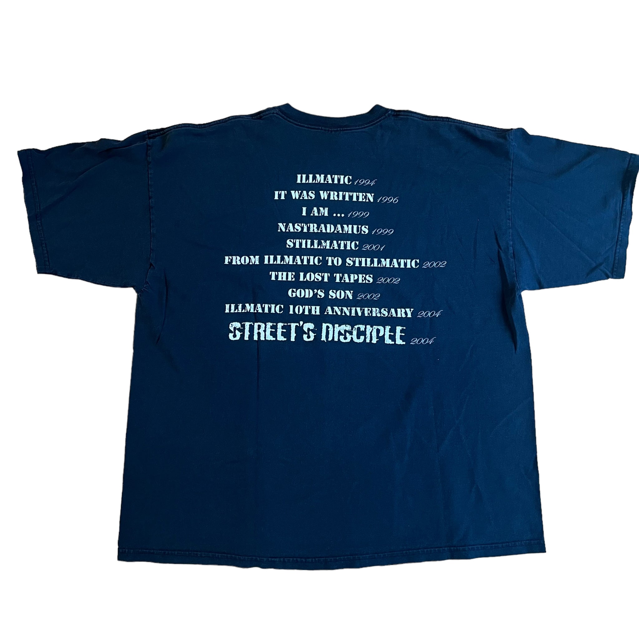 Vintage NAS 10 Years Strong 2004 Albums T Shirt 2000s Blue 2XL 