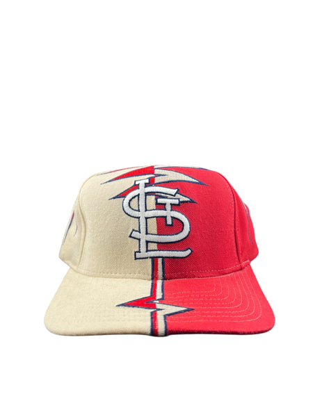 Vintage STARTER St. Louis Cardinals Shockwave Split Snapback Hat 90s White Red