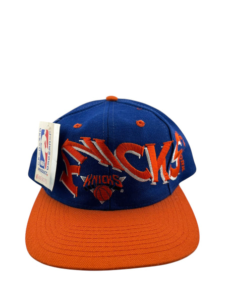 Vintage AJD New York Knicks Big Logo Wraparound Snapback Hat 90s Blue Orange NWT