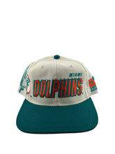 Load image into Gallery viewer, Vintage SPORTS SPECIALTIES Miami Dolphins Laser Shadow Snapback Hat 90s White Teal NOS
