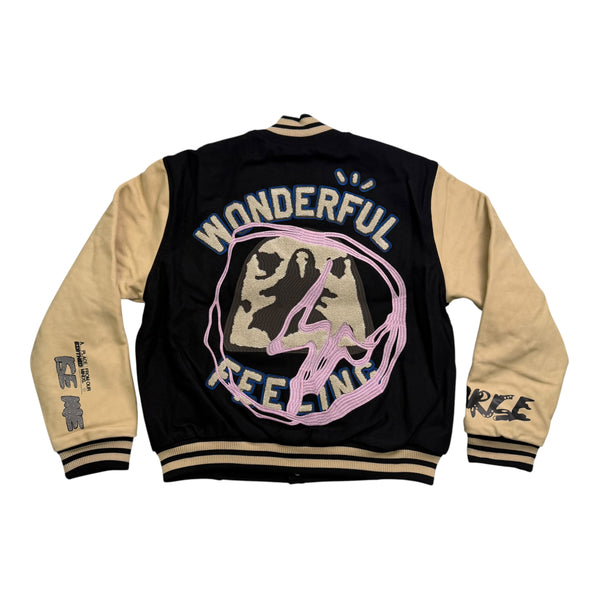 New Travis Scott Cactus Jack For Fragment Manifest Letterman Jacket Brown/Cream Size Large