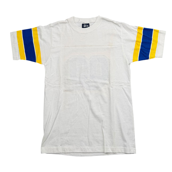 Vintage STUSSY 03 Blue Football Shirt White Sz Small
