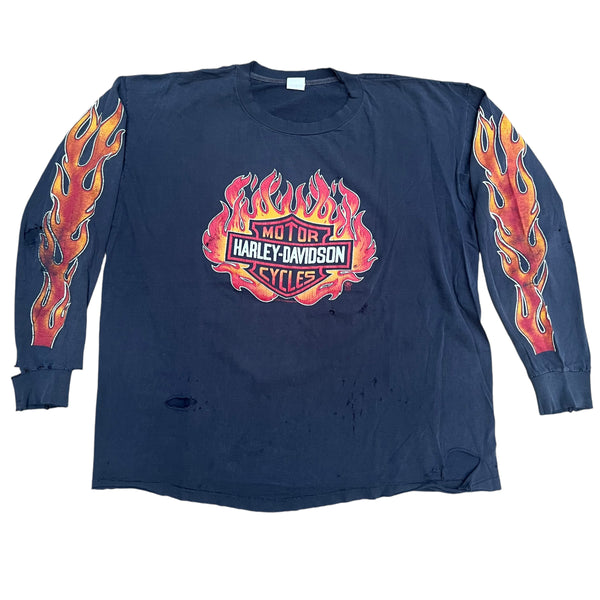 Vintage TOUCH OF GOLD Harley Davidson Motorcycles Flames 1988 Long Sleeve T Shirt 80s Black 2XL