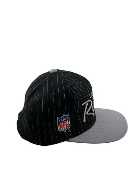 Vintage SPORTS SPECIALTIES Los Angeles Raiders Pinstriped Snapback Hat 90s Black Silver NWT