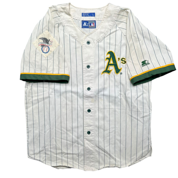 Vintage STARTER Oakland Athletics Pinstripe Baseball Jersey 90s White L