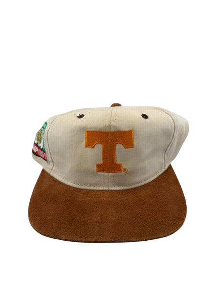 Vintage KUDZU Tennessee Volunteers CompUSA Citrus Bowl Suede Brim Snapback Hat 90s White Orange