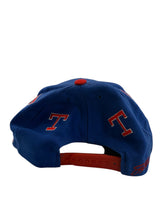 Load image into Gallery viewer, Vintage SIGNATURES SPORTSWEAR Texas Rangers Wraparound Logos Snapback Hat 90s Blue Red
