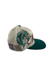 Load image into Gallery viewer, Vintage SPORTS SPECIALTIES Miami Dolphins Laser Shadow Snapback Hat 90s White Teal

