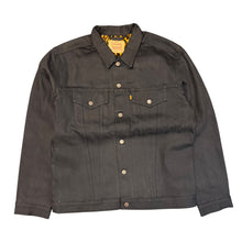 Load image into Gallery viewer, Supreme Levis Black Trucker Denim Jacket Leopard Print Lined Orange Tab Sz XL
