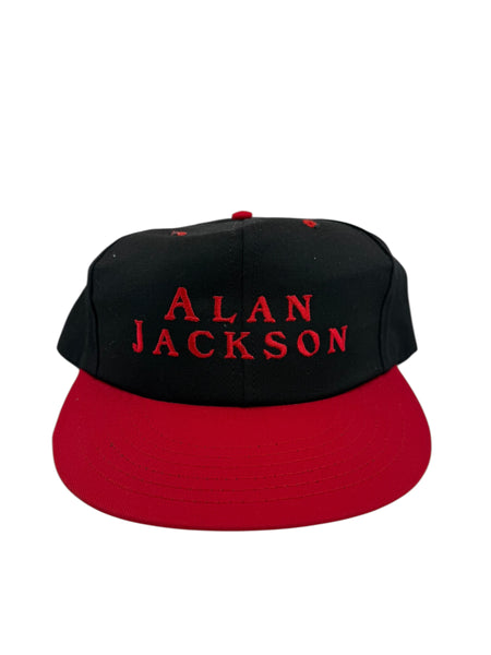 Vintage Alan Jackson Tour Snapback Hat 90s Country Music Black Red